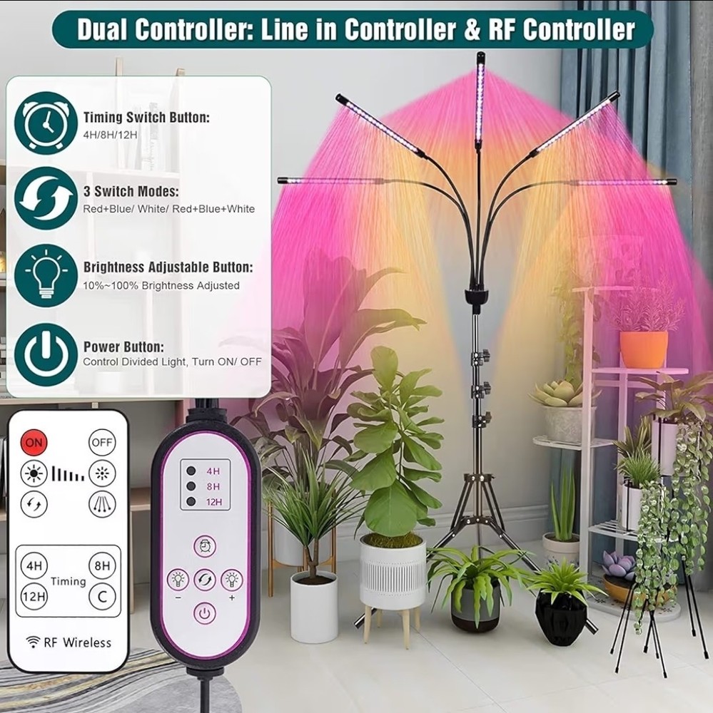 LED Indoor Grow Light / 5 Heads / Adjustable Modes / Grow Lamp / Timer