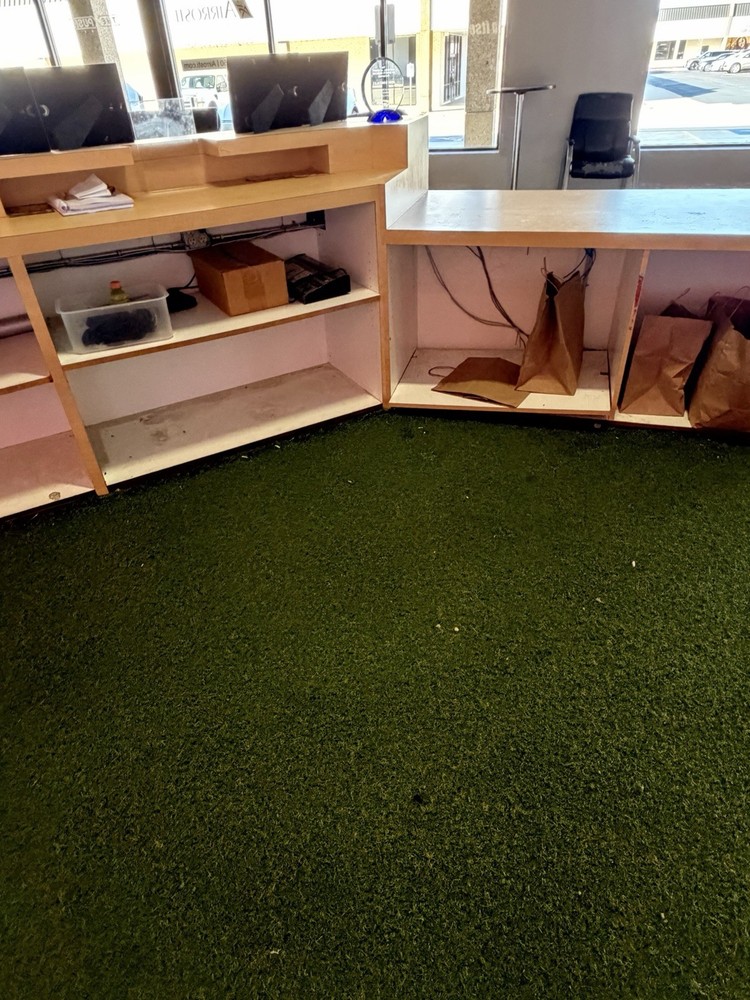 Light Wood Reception Desk with Open Storage, Multiple Workstations