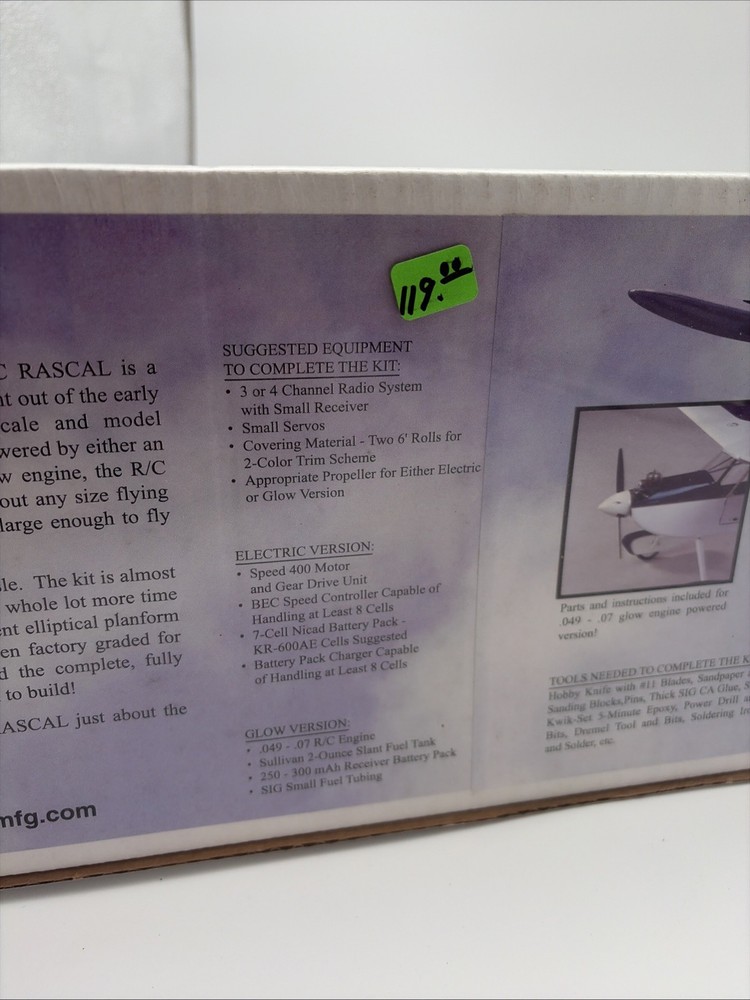 Sig, R/C Rascal and Power Pack Kit, 49" Balsa Plane Kit