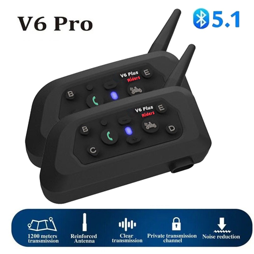 A pair V6 Pro Motorcycle Helmet Bluetooth Headset 6 Riders Communication System