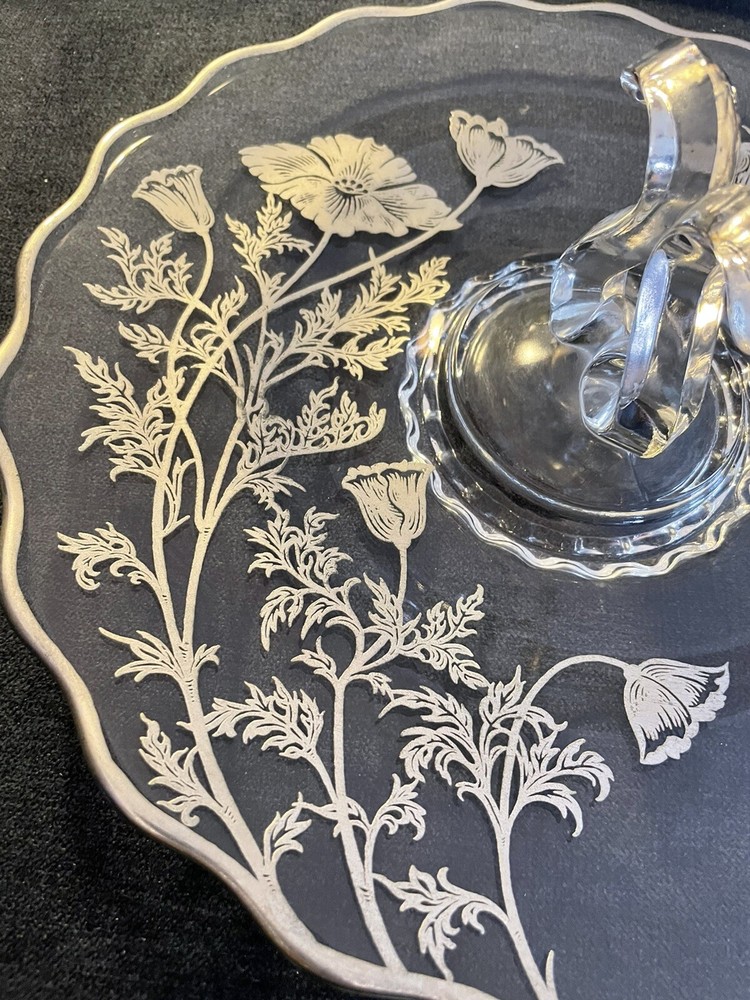 sterling silver trimmed glass dish with handle