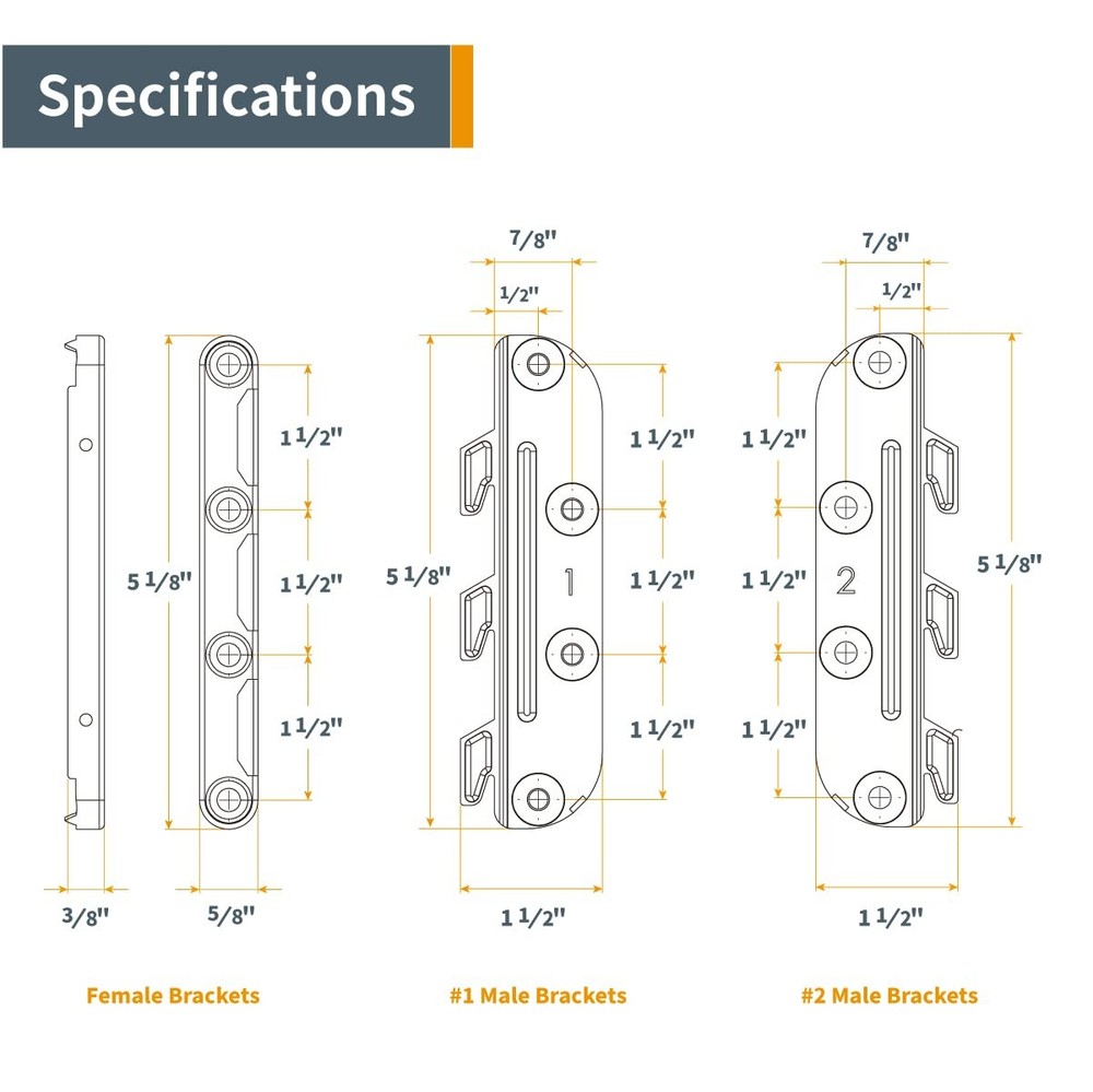 POWERTEC Surface Mounted Bed Rail Brackets 4PK, Frame Set of 4, Silver