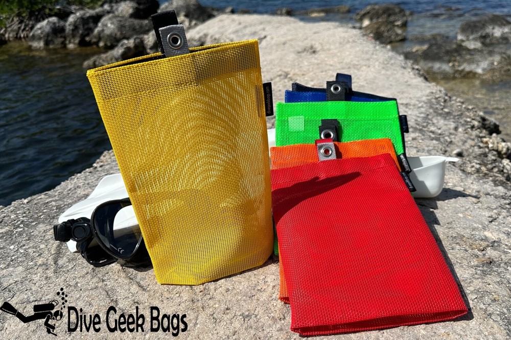 Tall Dive Mesh Pouch - Flat Bottom Bag with Grommet