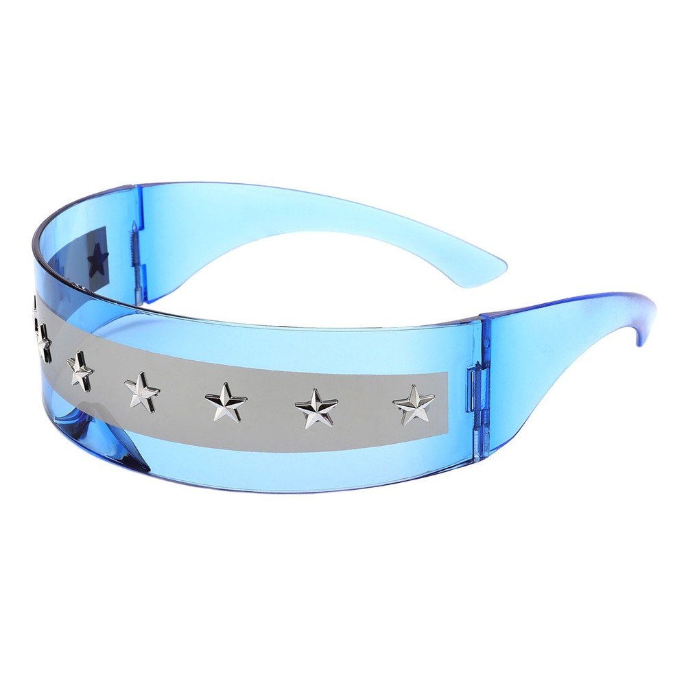 Cyclops Shield Sunglasses Star Studs Mirrored Mono Lens Rectangle UV 400