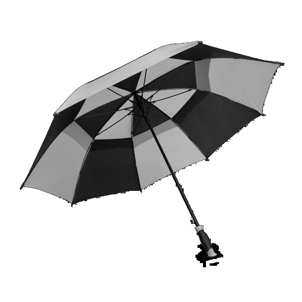 Double Layer Golf Umbrella Windproof Large Canopy for Rain Gray Black