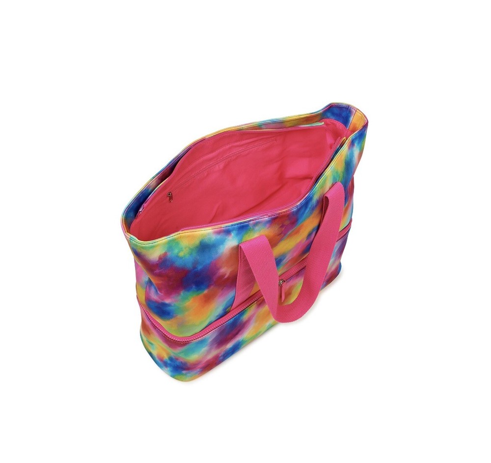 No Boundaries Beach Bag with Zip Bottom Cooler Multi Tie Dye