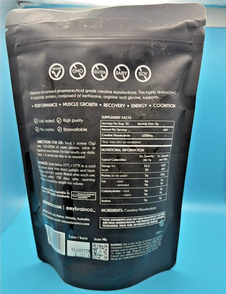 myBrainCo Micronized Creatine Monohydrate Unflavored 250g 50 Servings