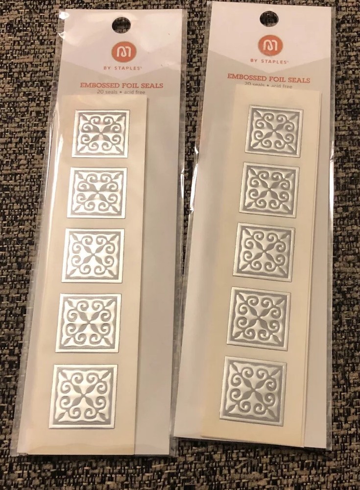 M By Staples Embossed Silver Teardrop Foil Envelope Seals, 2 Packages, 40 Count