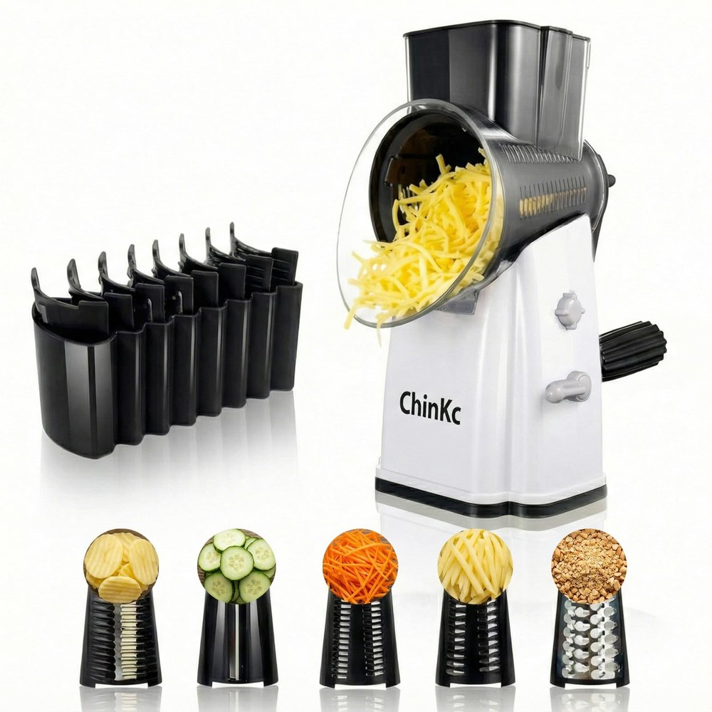 Rotary Cheese Grater Shredder with Handle 5 Interchangeable Blades