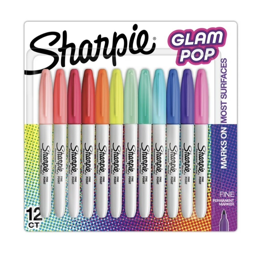 Sharpie Glam Pop Fine Tip Permanent Marker 12 Pack Assorted