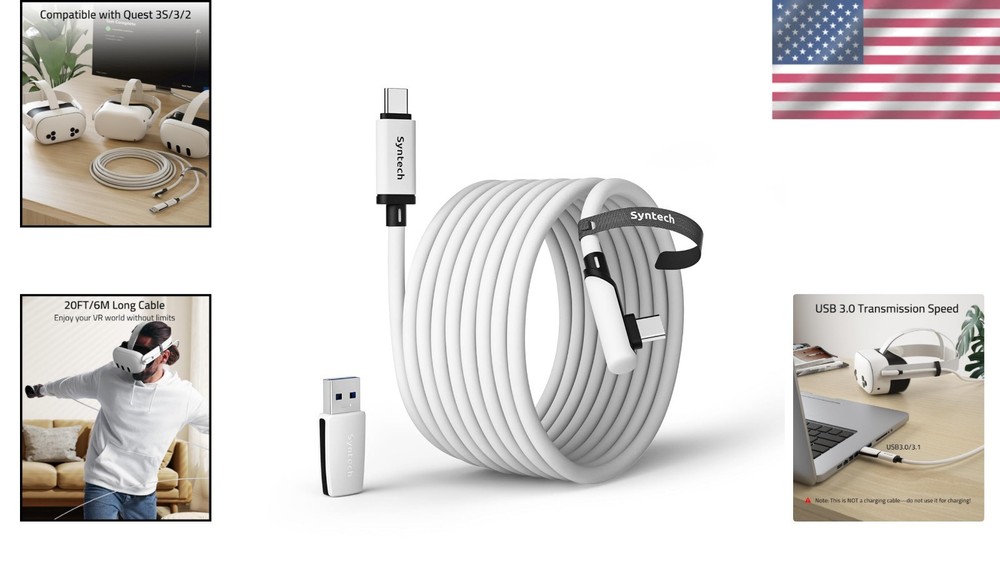 Durable 20FT VR Cable with 5Gbps Data Transfer for Seamless Gaming Experience