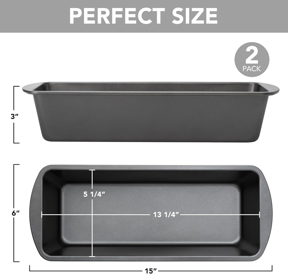 Molde extragrande para pan, 33 x 13 cm, antiadherente, rectangular, juego de 2