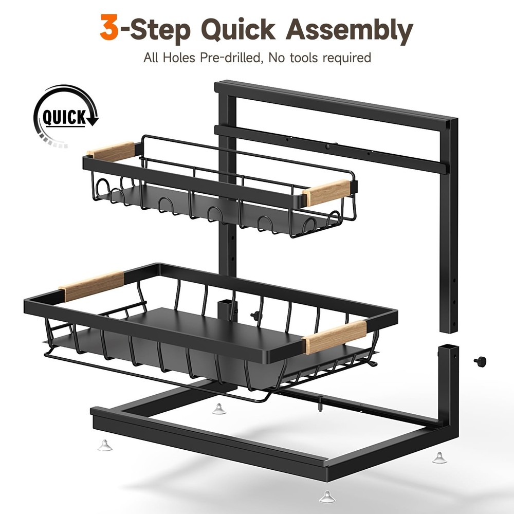 2 Packs Under Sink Organizer, Height Adjustable 2 Tier Under Kitchen Sink Org...