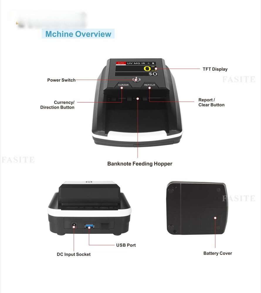 Currency Recognise Portable Banknote Detector Mini Multifunction Money Detector