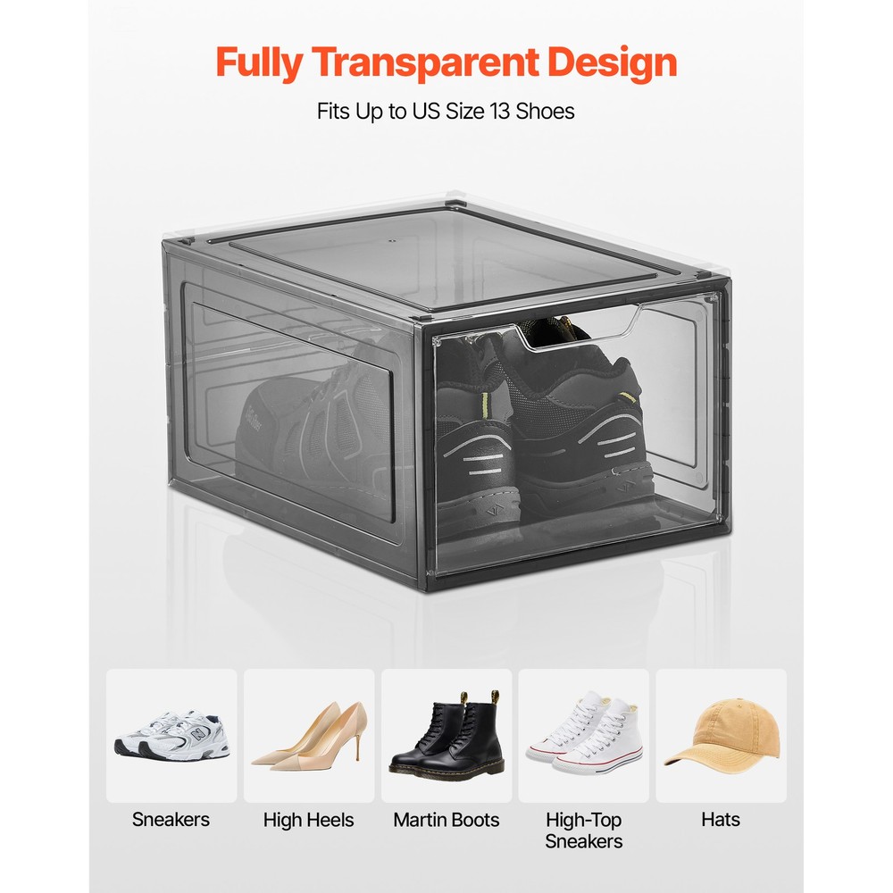 Shoe Storage Boxes 9 Pack Stackable Shoe Boxes US Size 13 Transparent Black