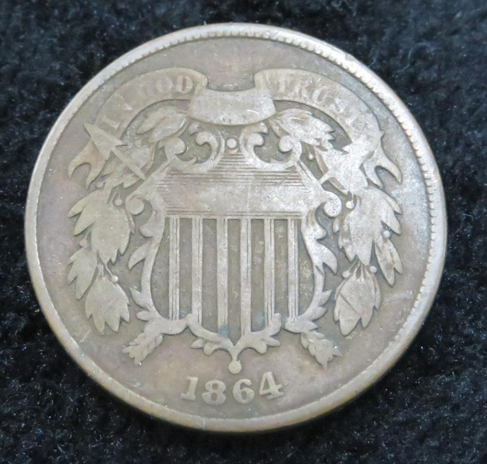 1864 Two Cent Coin * Rotated Die * Neat * 5590