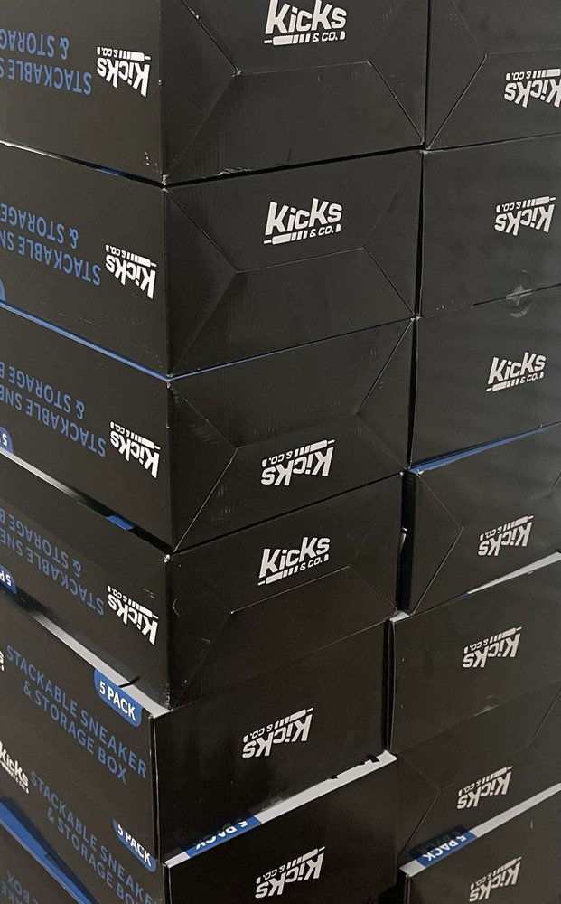 5 PACK kicks & Co. Stackable Clear Plastic Shoe Storage Box with Magnet Door