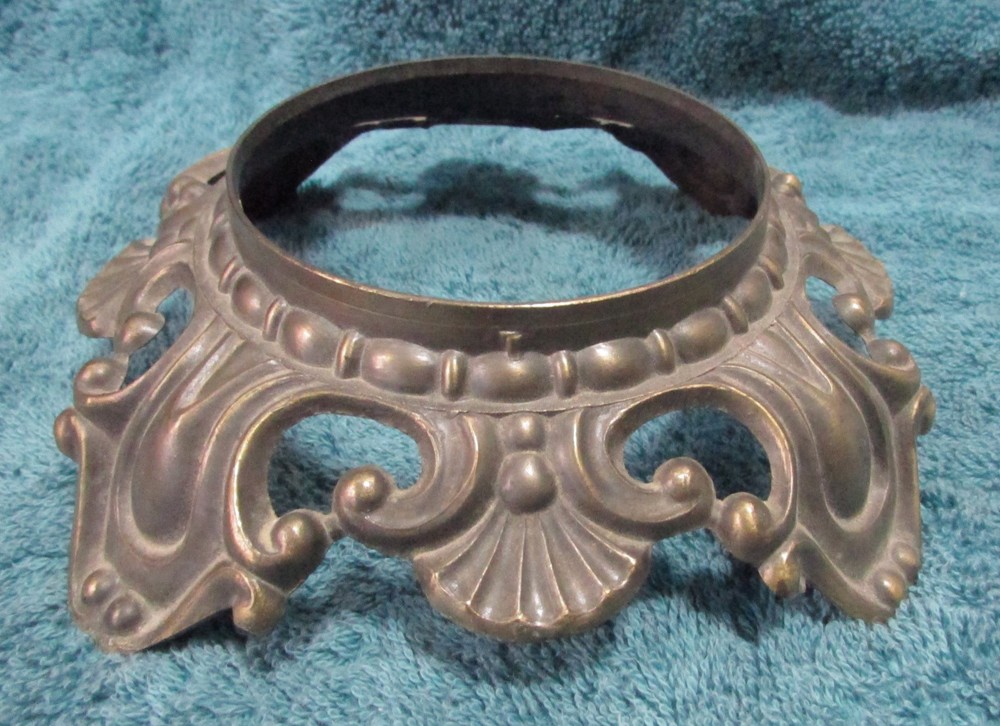 6⅝" Round Ornate Victorian or Rococo Style BRASS LAMP BASE w Scrollwork & Shell