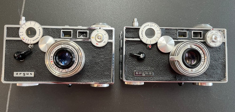 2 Argus C3 35mm Cameras + Argus Partial Flash + Argus Lens Filter + Pentax Flash