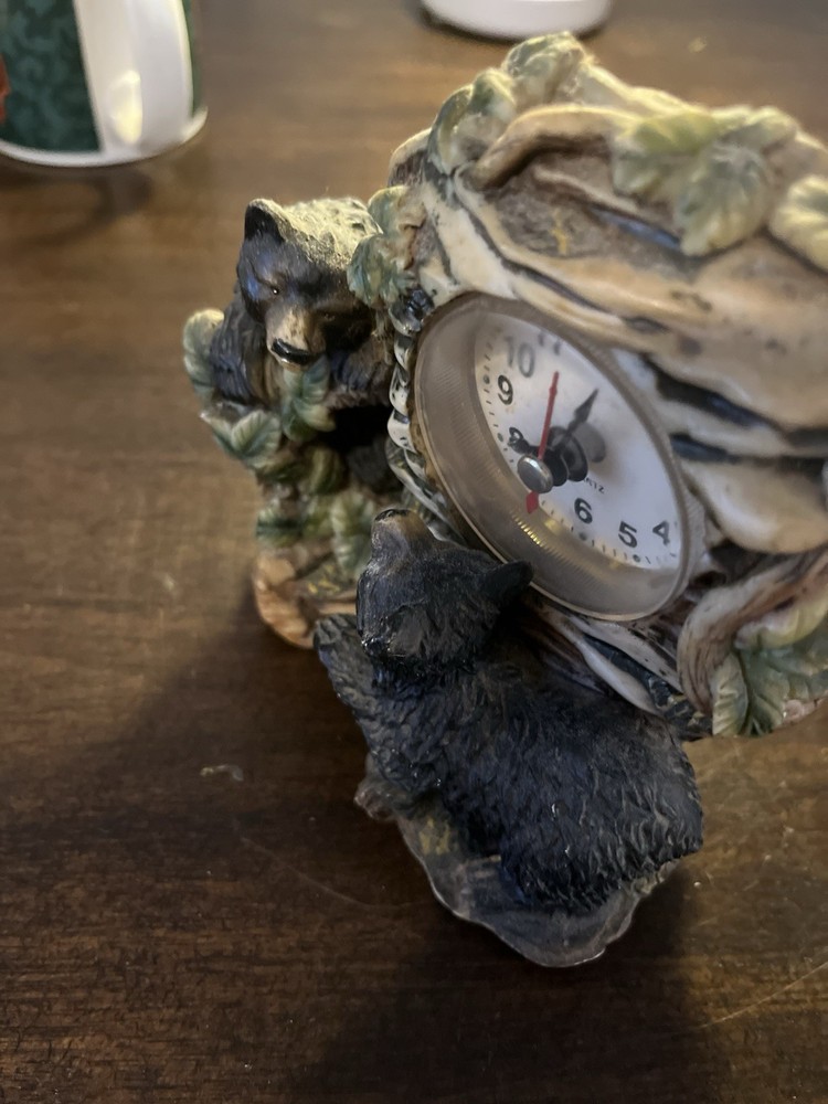 Vintage Small Black Bear Resin Clock Untested