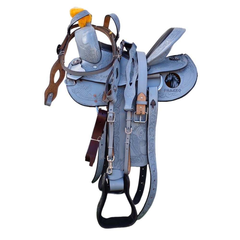 Western Barrel Saddle: Hand Made Leather Saddle with complete Tack Set