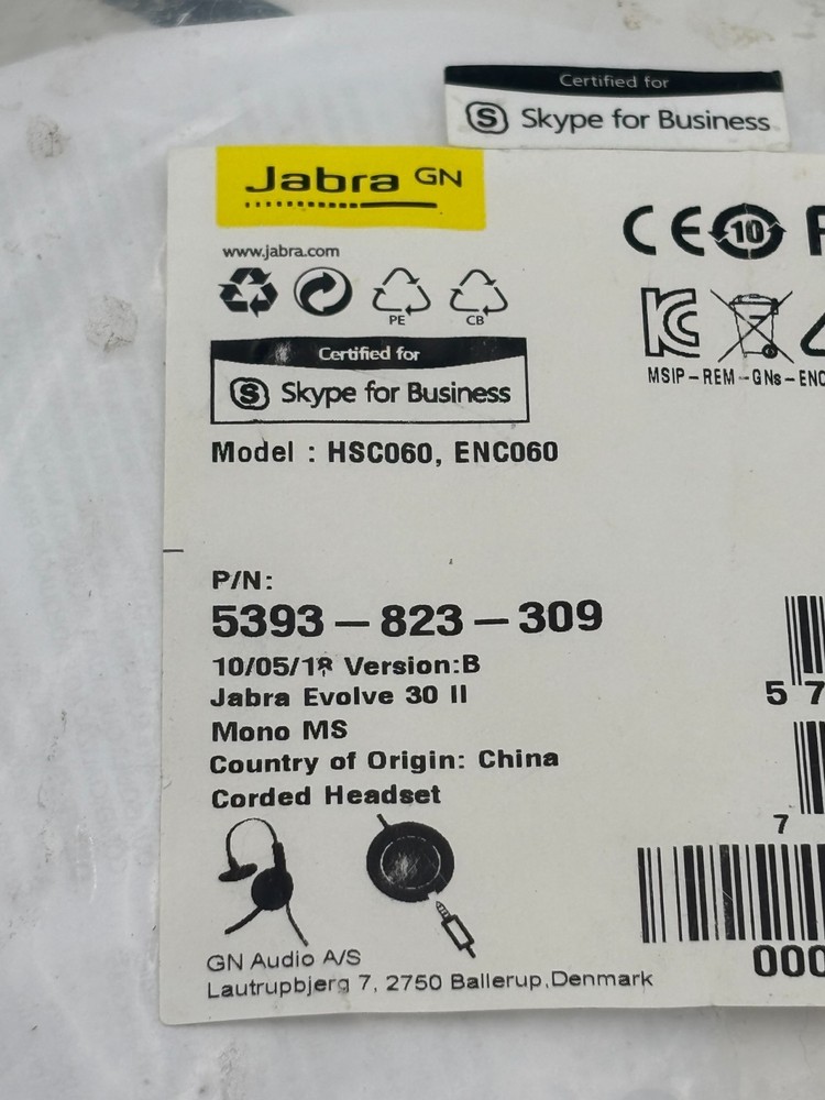 Jabra Evolve 30 II Wired Headphone - Black - NEW