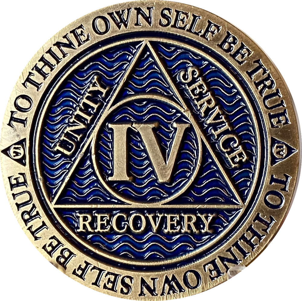 4 Year AA Medallion Antique Reflex Blue Sobriety Chip