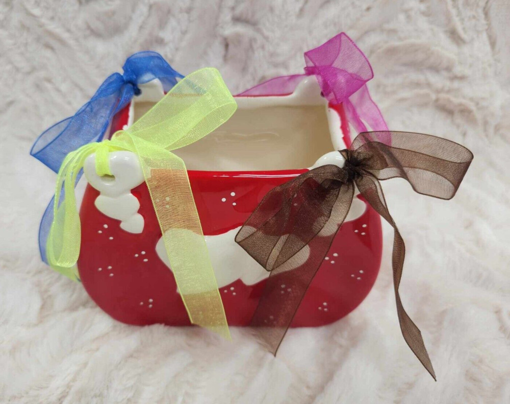 Ceramic Colorful Heart Planter With Ribbons.
