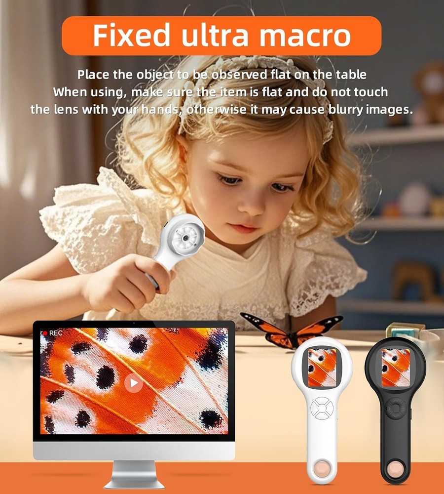 Handheld Digital Microscope 500x Magnifying Glass LED Light USB Rechargeable