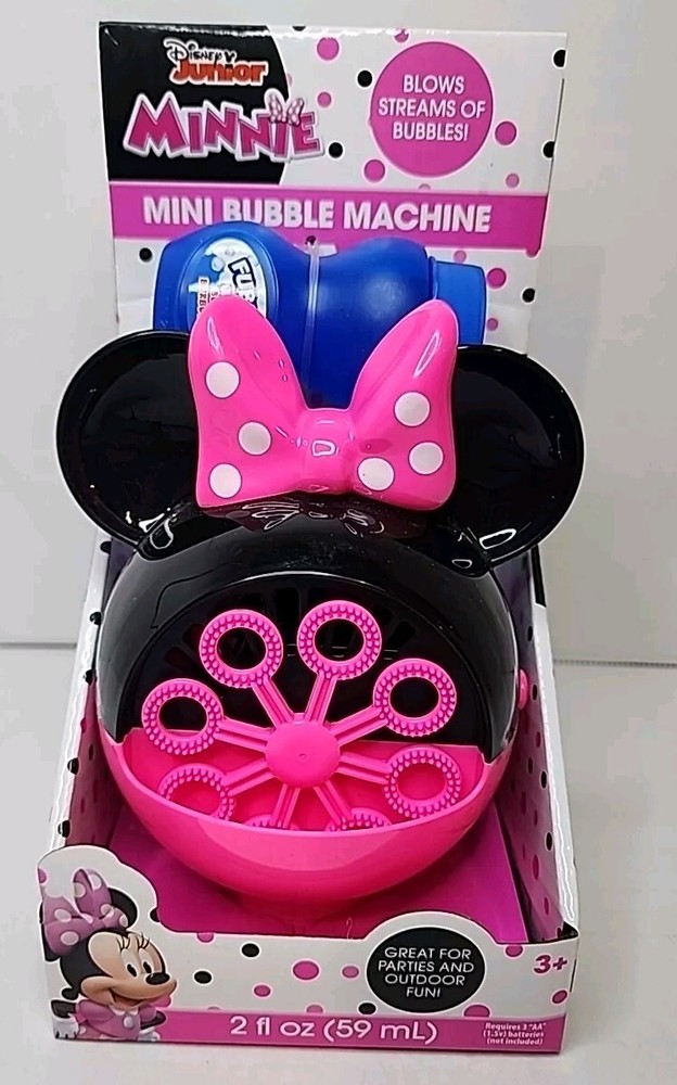 Disney Junior Minnie Mouse Mini Bubble Machine with 2 oz Bubbles Playful New