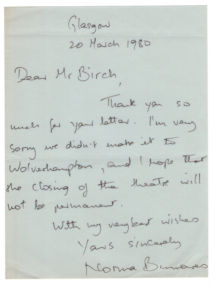 Norma Burrows Signed Letter 1980 / Autographed Opera Singer