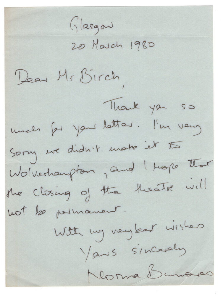Norma Burrows Signed Letter 1980 / Autographed Opera Singer