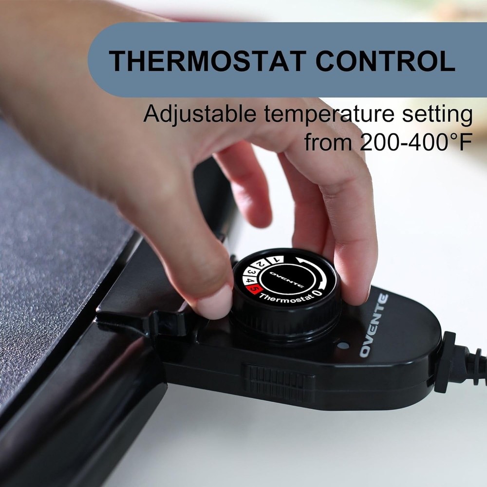Electric Griddle W/ 16 x 10 Inch Flat Non-Stick Cooking Surface Adjustable