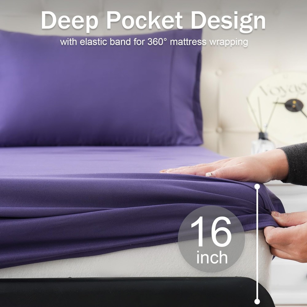 King Bed Sheets Set, Soft Breathable Bedding Sheet Set, Sheets Set with 16" D...