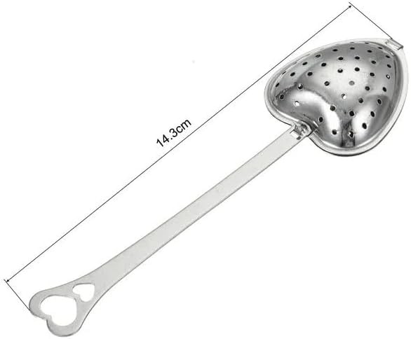 2 PCS Silver Tea Strainers Heart Shaped Infuser Filter Long Spoon Diffuser