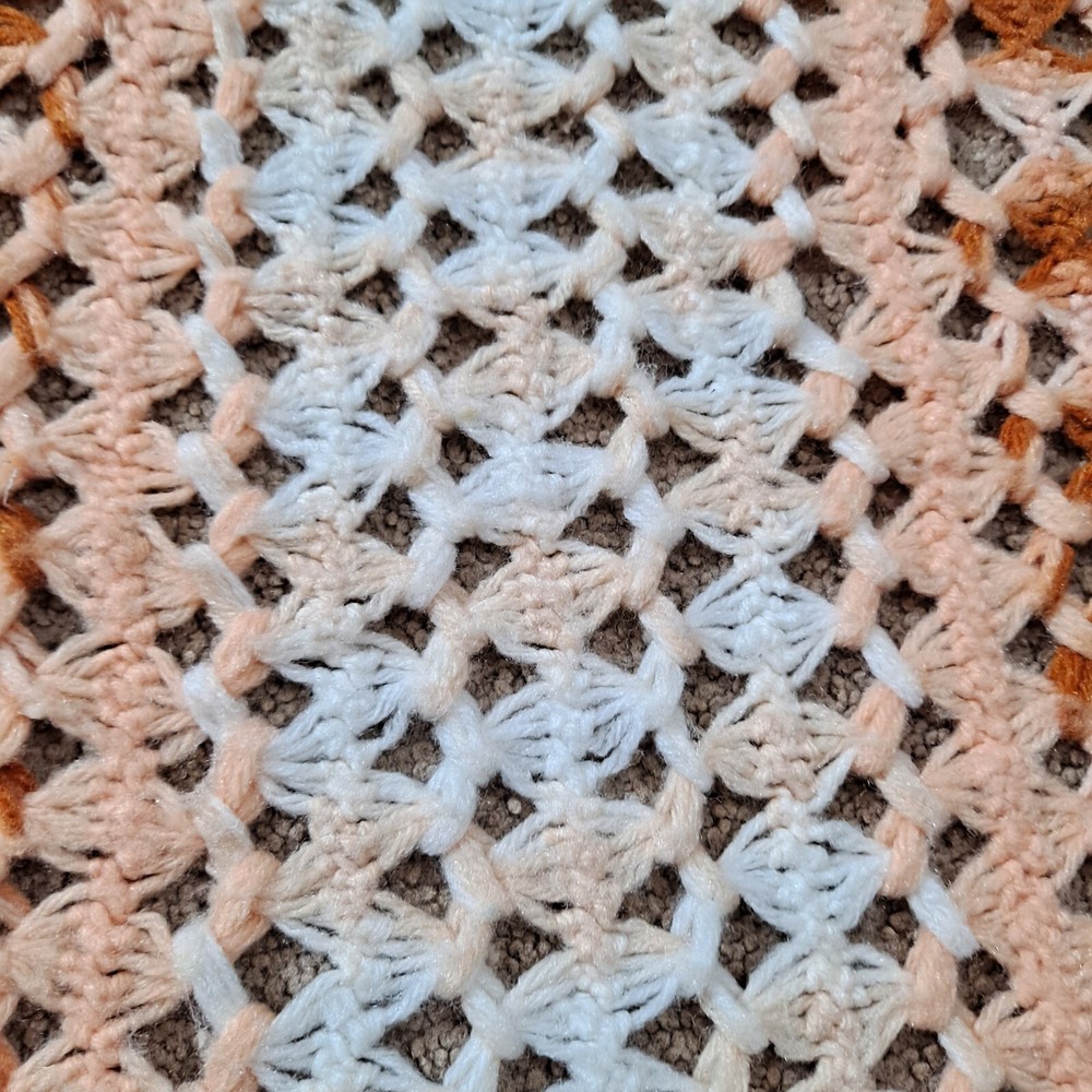 Large 92x55 Handmade Afghan- White, Rust, BisqueThrow Blanket