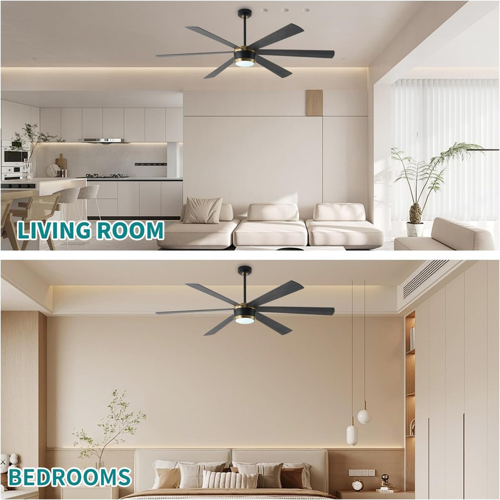 Ceiling Fan with Lights and Remote, 6 Blade App Control Timer Reversible Steples