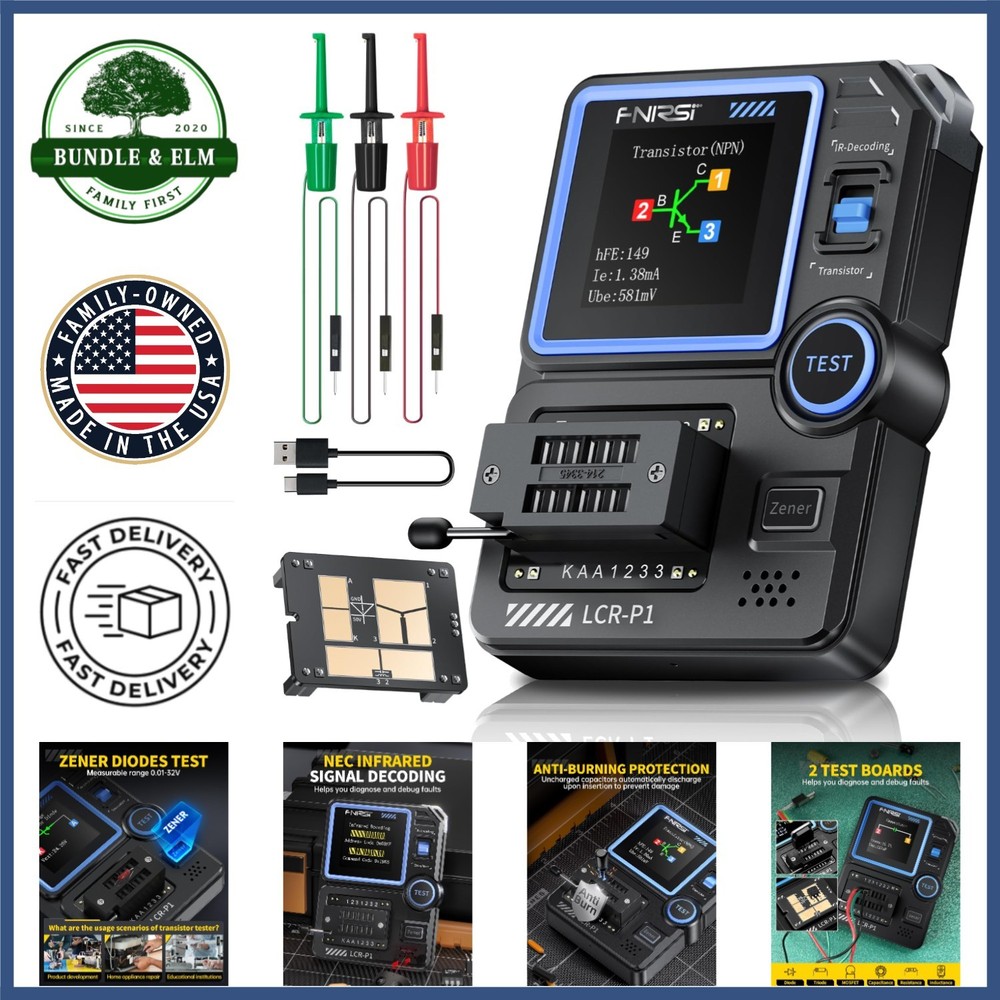 Battery Powered Electronic Component Tester with Color Screen and Data Line