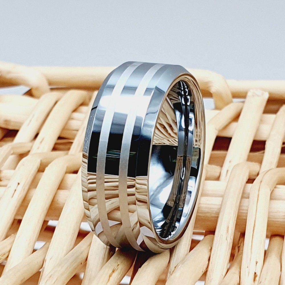 Personalized Silver Polish Band Durable Scratch-Resistant Tungsten Wedding Ring