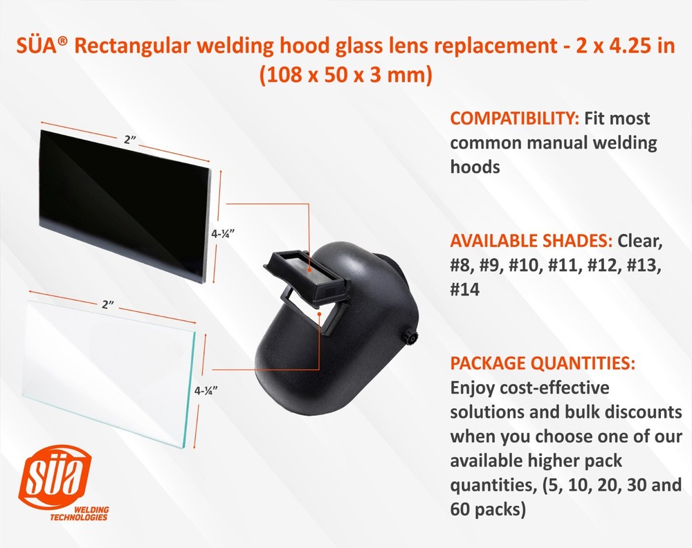 Welding helmet/hood protective lens replacement - All shades and Pack Quantities