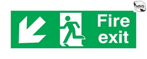 SIGNS & LABELS Fire Exit Arrow Down Left - Rigid Polypropylene - 150mm x 450mm F