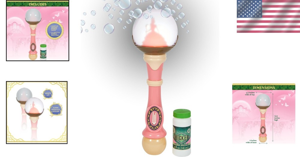 Wicked Glinda Light and Sound Musical Bubble Wand, Includes Bubble Solution