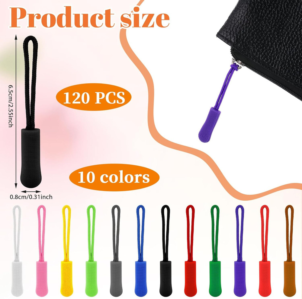 120 Pcs Zipper Pull Replacement, Strong Cord Fixer Zippers Pulls Zipper Pull Tab