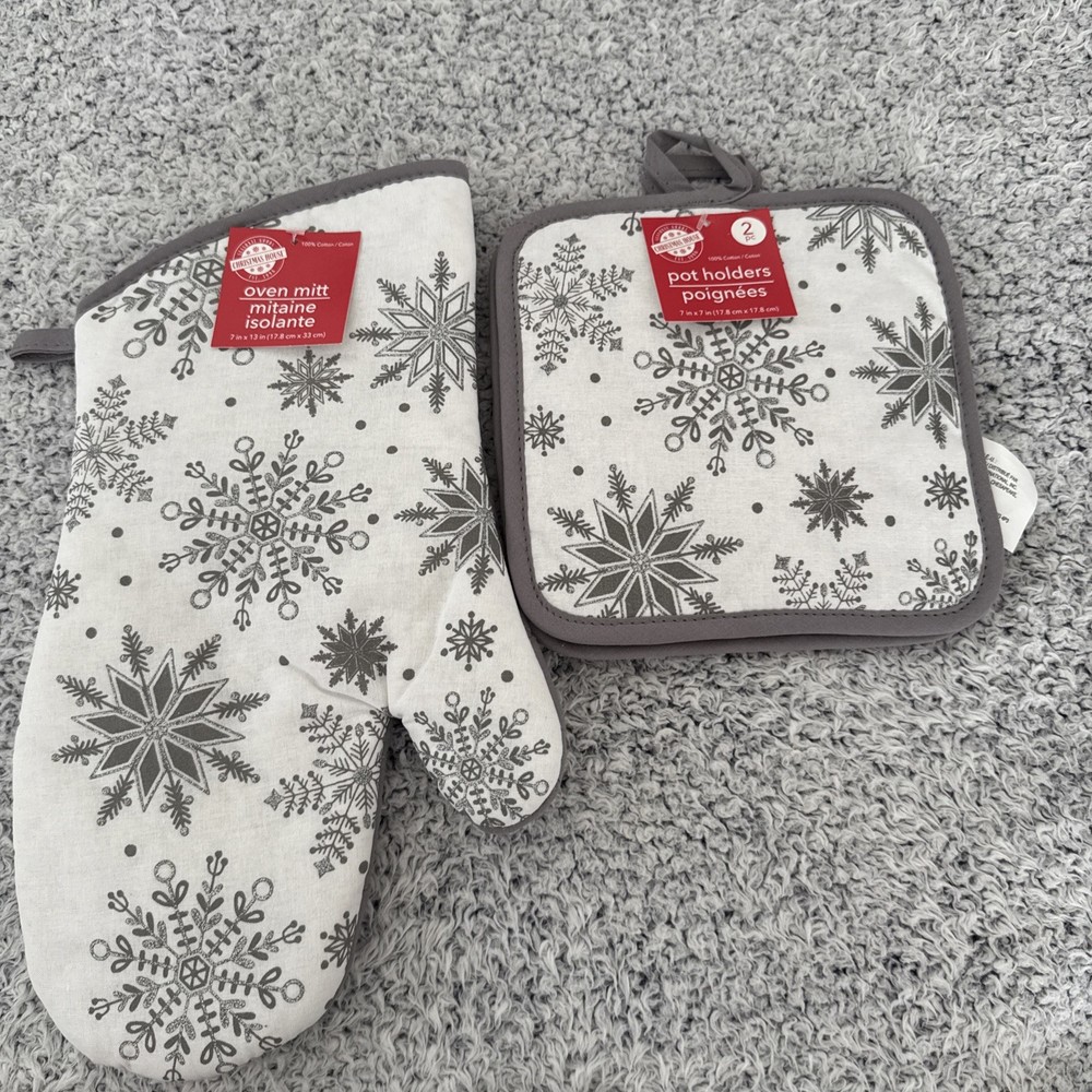 3-Set Silver Snowflake Kitchen Linen set