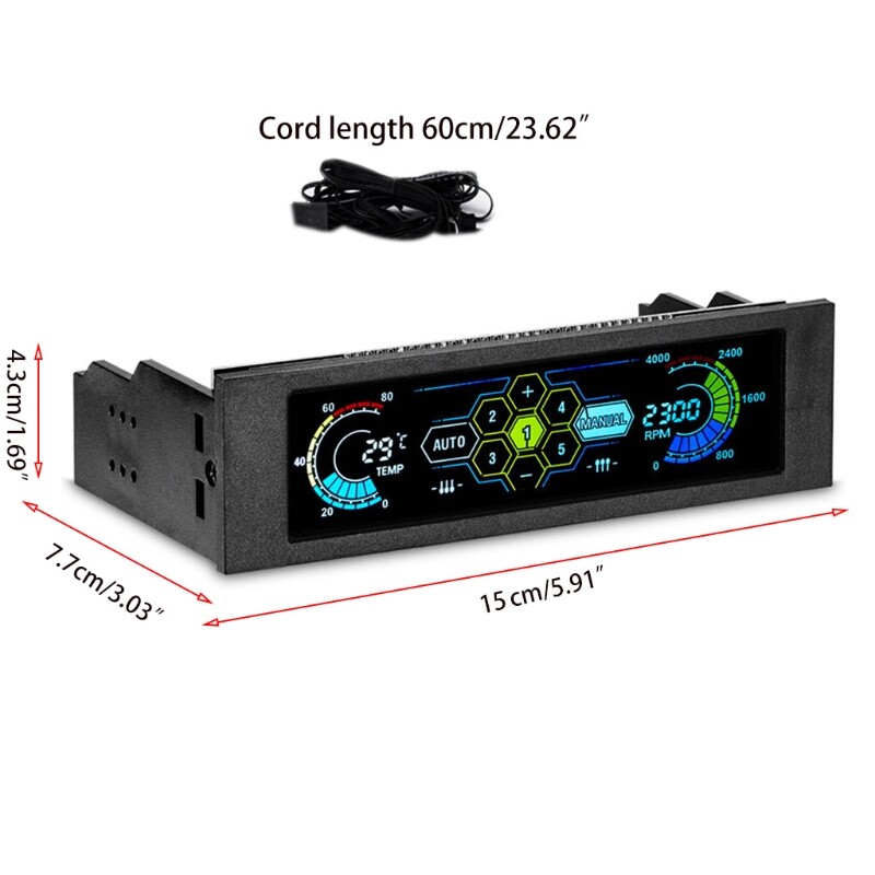 PC CPU 5 Channel Fans Controller Speed Control Adjuster LCD Cooling Front Panel