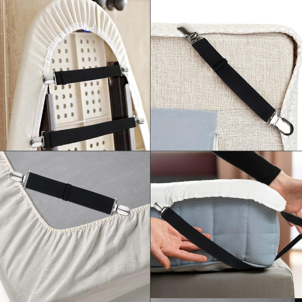 8 Pack Bed Sheet Straps, Adjustable Elastic Fitted Sheet Holder Clips, Heavy Dut