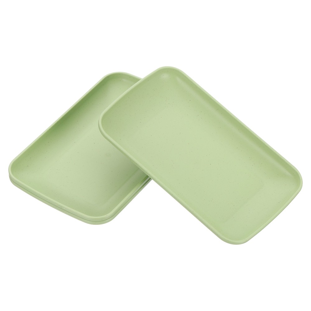 3 Pack 9"x6" Rectangular Unbreakable Plastic Dinner Plates, Green