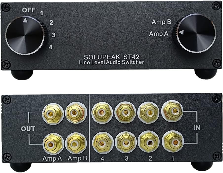 4-Way RCA Audio Switch Source Signal Input switcher selector Splitter Box 4 i...
