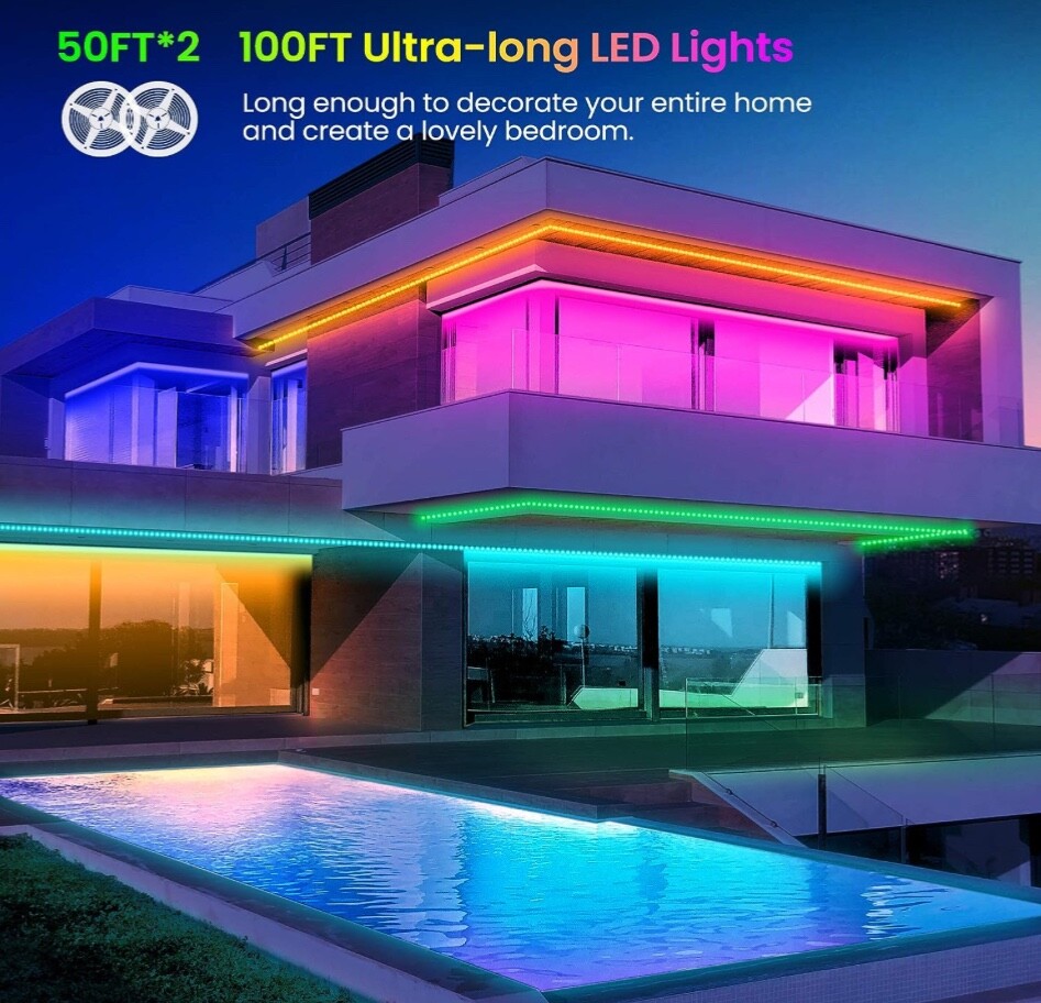 Vibrant 100ft LED Strip Lights: Bluetooth, Music Sync, Perfect Accessory