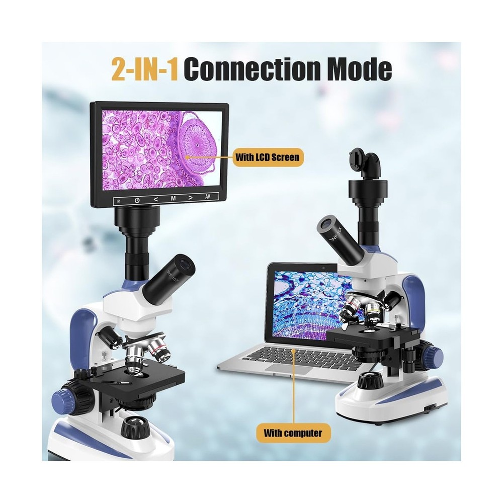 Upgrade Lab Compound Monocular Microscope with 40X-2500X, Dual-View Microscop...